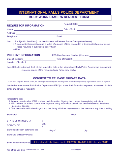 First page of the Body Worn Camera Request Form