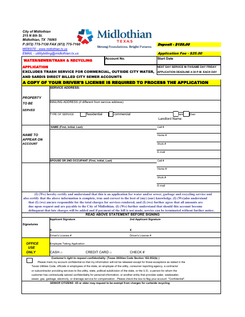 First page of the Utility Application Form