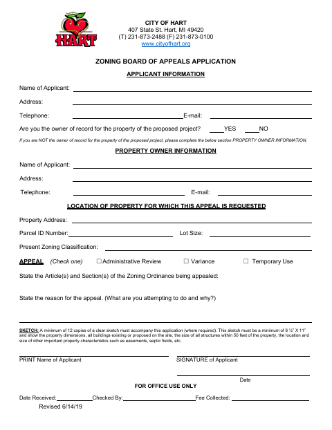 First page of the Zoning Board of Appeals Application