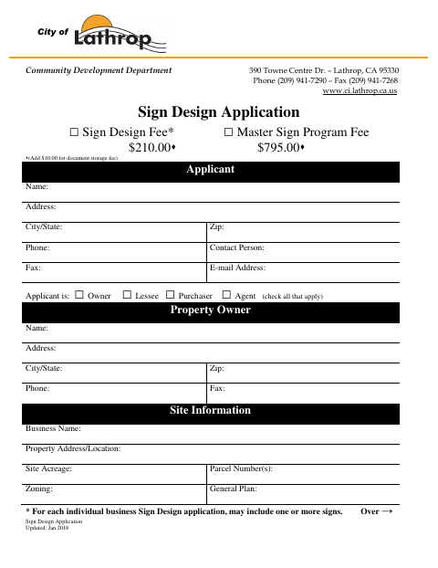 First page of the Sign Design Application Form
