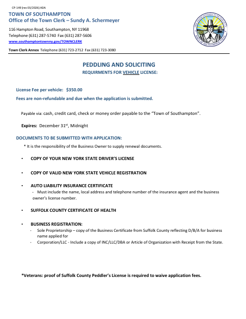 First page of the Vehicle Peddling and Soliciting Application