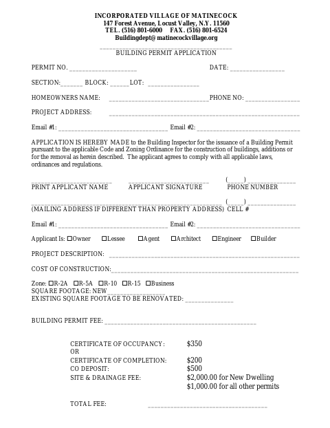 First page of the Building Permit Application