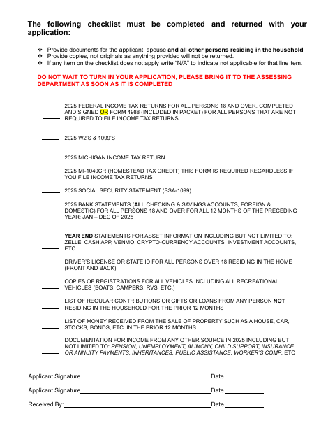 First page of the 2026 Poverty Exemption Application & Guidelines
