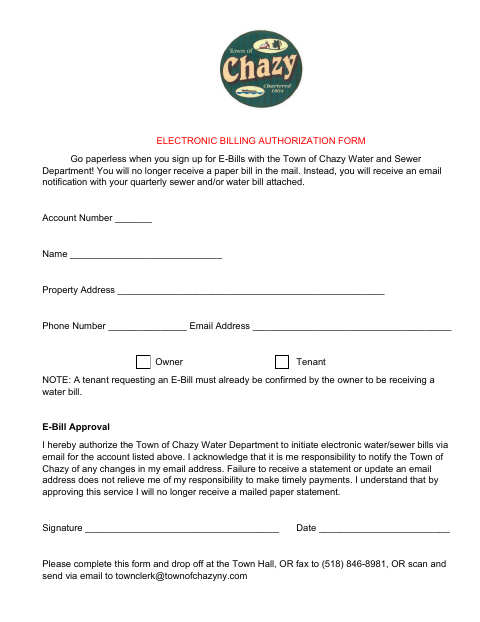 First page of the Electronic Billing Authorization Form