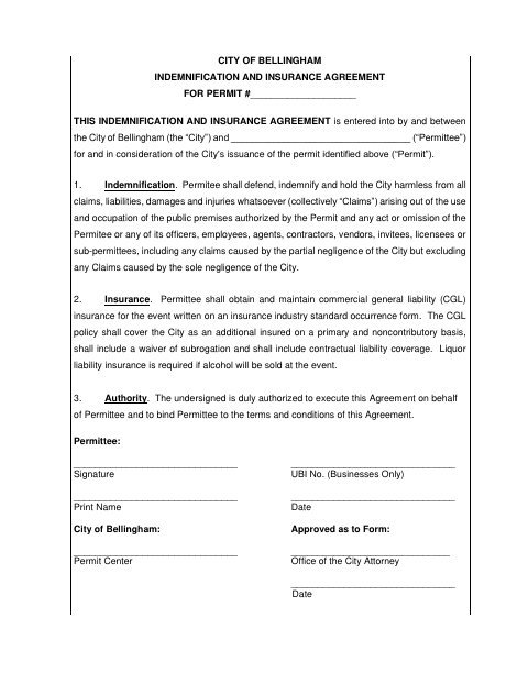 First page of the Indemnification and Insurance Agreement