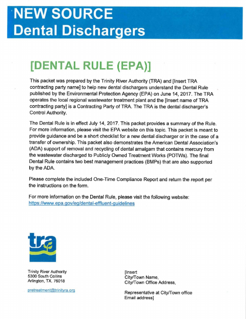 First page of the New Source Dental Discharge Form