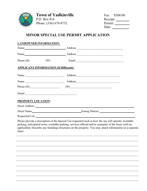 First page of the Minor Special Use Permit Application
