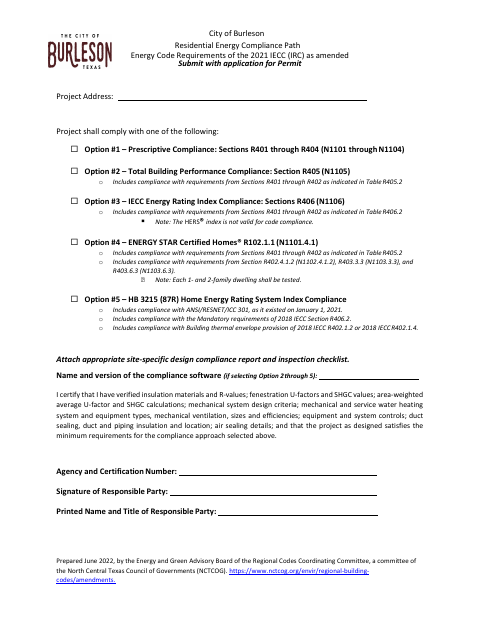 First page of the Residential Energy Compliance Path