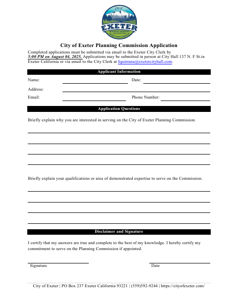 First page of the Planning Commission Application