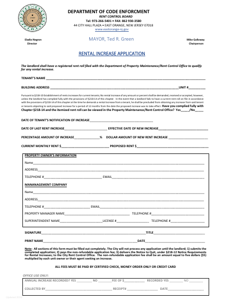 First page of the Rental Increase Application