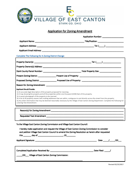 First page of the Application for Zoning Amendment