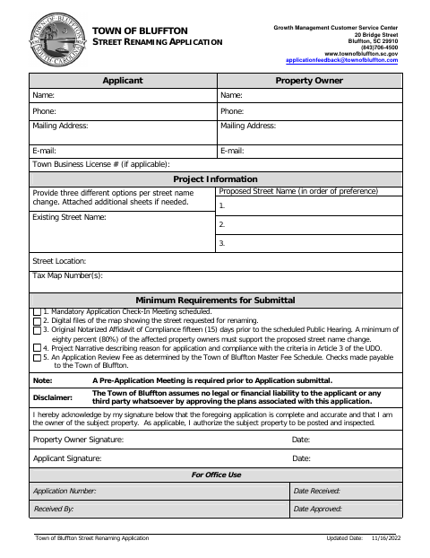 First page of the Street Renaming Application