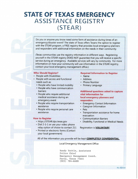 First page of the STEAR Individual Registration Form
