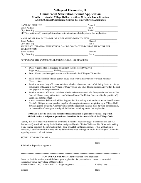 First page of the Commercial Solicitation Permit Application