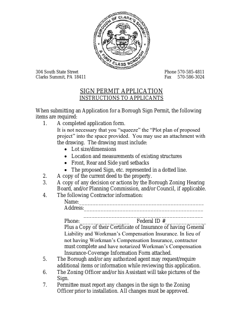 First page of the Sign Permit Application