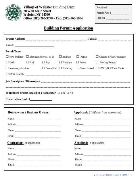 First page of the Building Permit Application