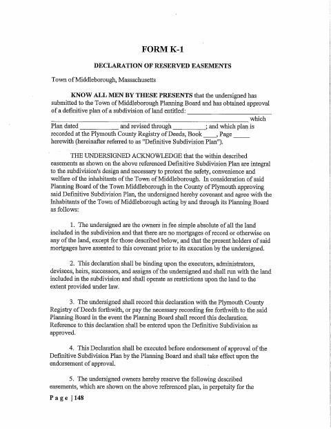 First page of the Declaration of Reserved Easements