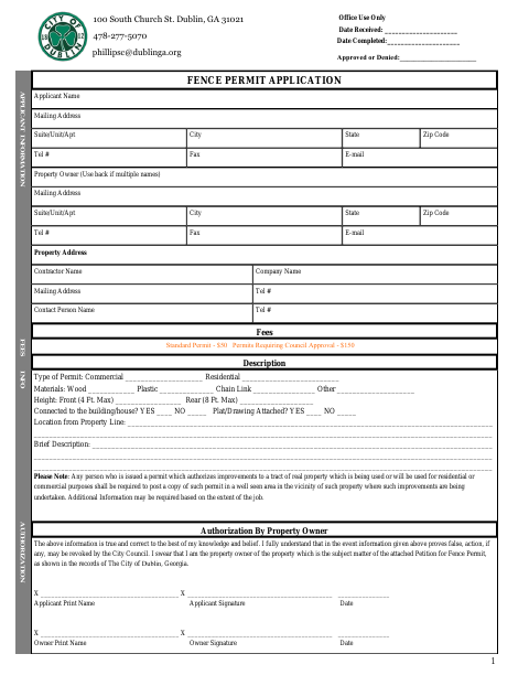 First page of the Fence Permit Application