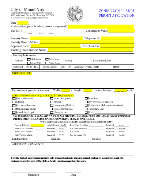 First page of the Zoning Permit Application