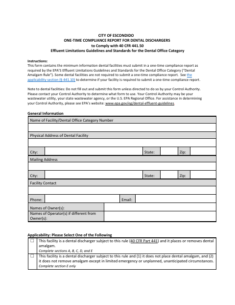 First page of the Dental Amalgam Rule One-Time Certification