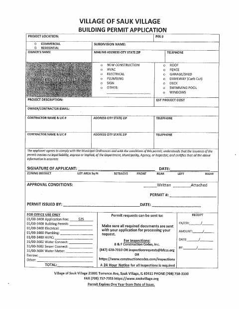 First page of the Building Permit Application