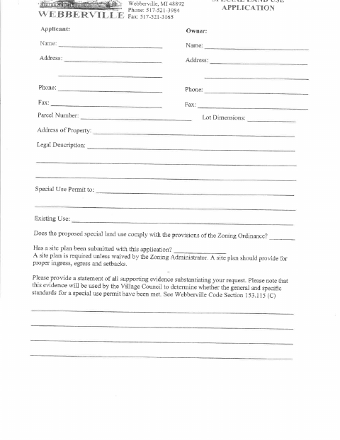 First page of the Special Land Use Application