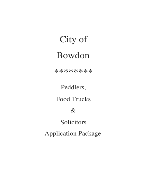First page of the Peddlers, Food Trucks And Solicitors Application Package