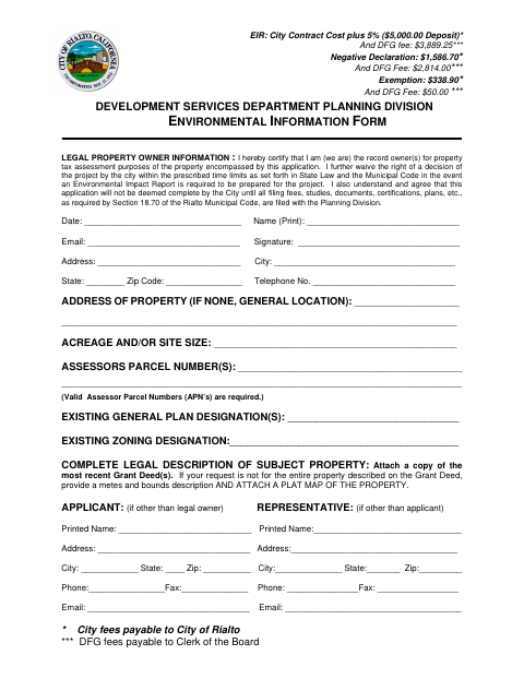 First page of the Environmental Information Form