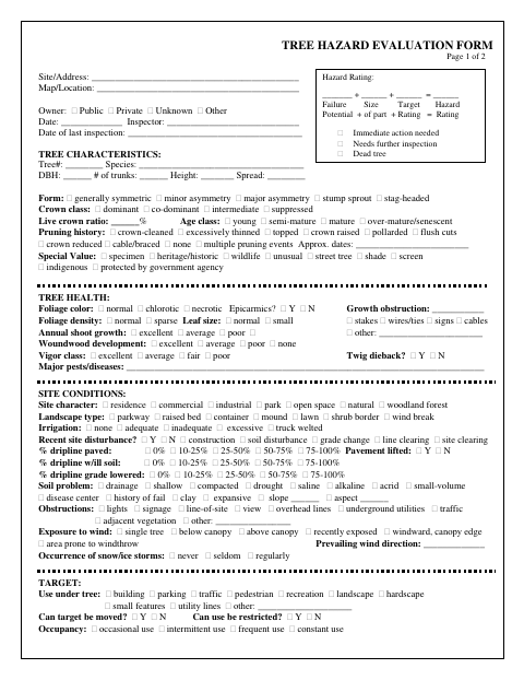 First page of the Tree Hazard Evaluation Form