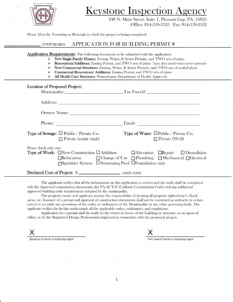 First page of the Building Permit Application