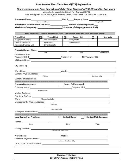 First page of the Short Term Rental (STR) Registration