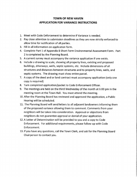 First page of the Application for Variance