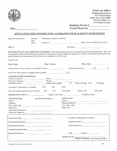 First page of the Building Permit Short Form