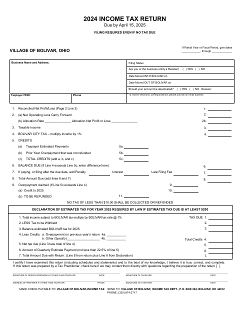First page of the 2024 Business Income Tax Return