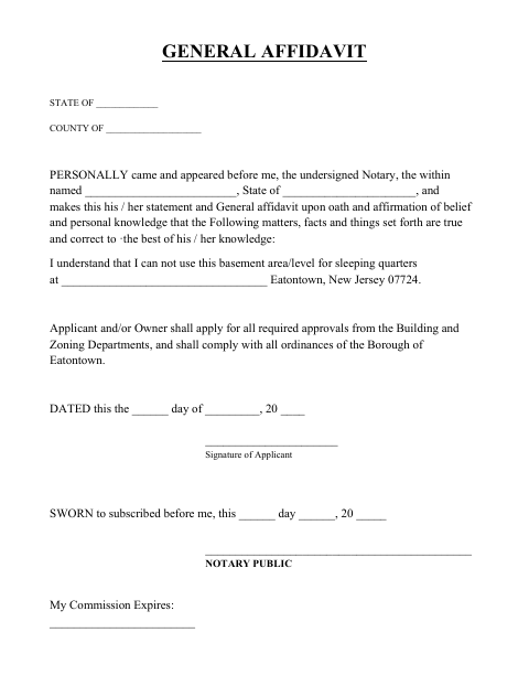 First page of the Basement General Affidavit