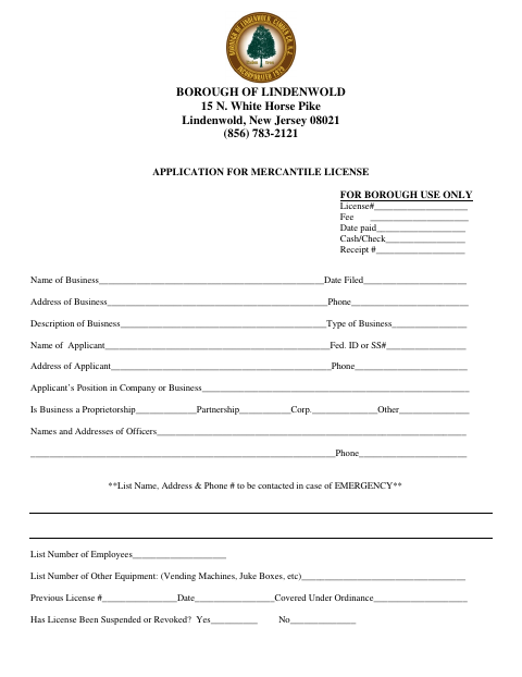 First page of the Application for Mercantile License