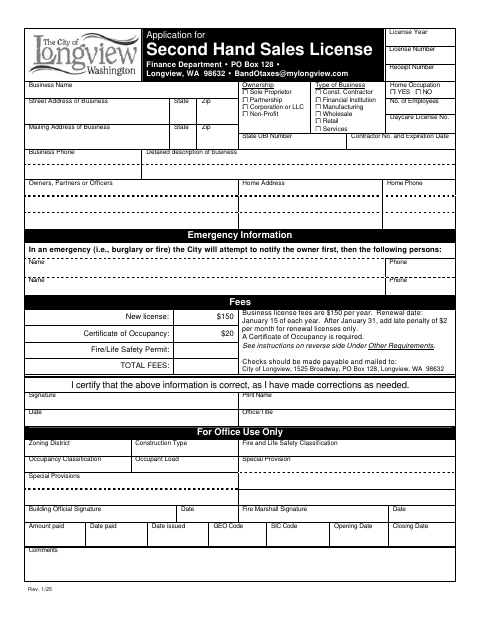 First page of the Application for Second Hand Sales License
