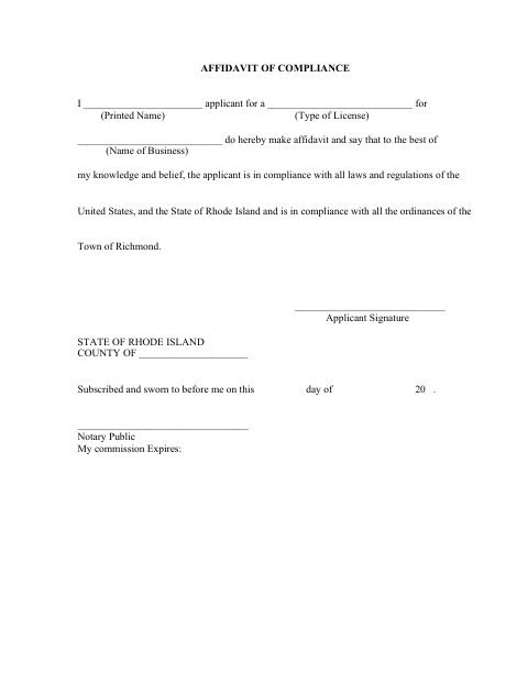 First page of the Affidavit of Compliance