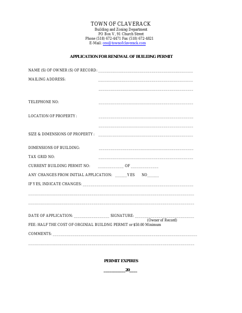 First page of the Application for Renewal of Building Permit