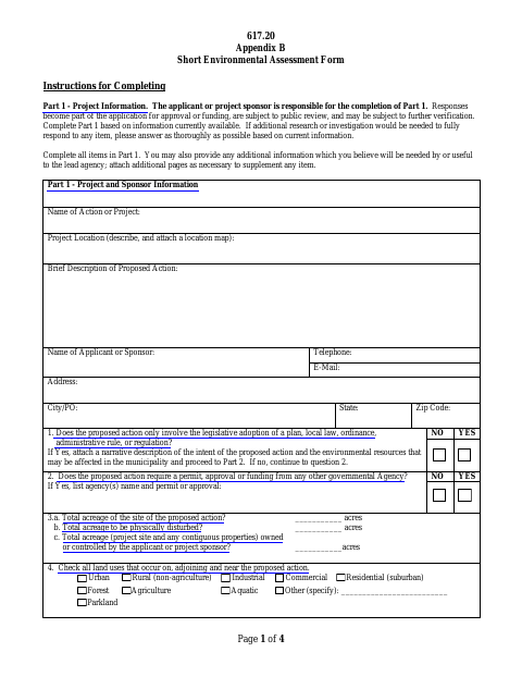 First page of the Short Environmental Assessment Form