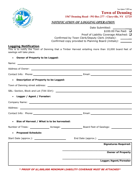 First page of the Notification of Logging Operation