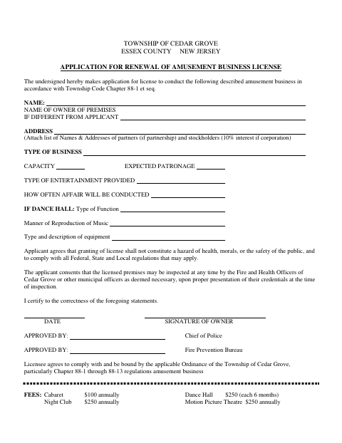 First page of the Application for Renewal of Amusement Business License