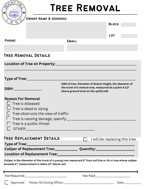 First page of the Tree Removal Form