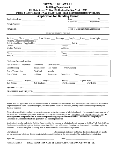 First page of the Application for Building Permit