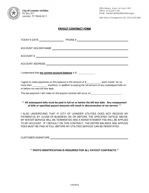First page of the Utilities Payout Contract Form