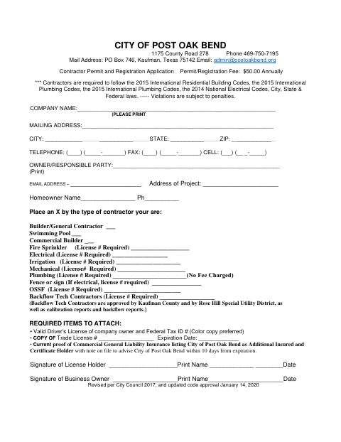 First page of the Contractor Permit and Registration Application