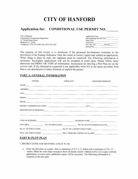 First page of the Conditional Use Permit Application