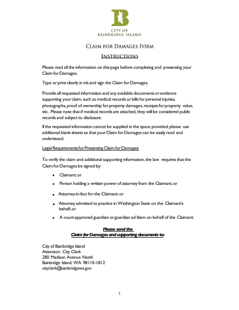 First page of the Claim for Damages