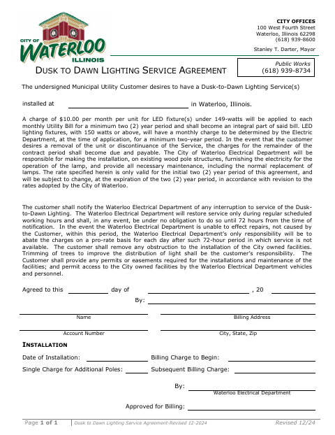 First page of the Dusk to Dawn Lighting Service Agreement