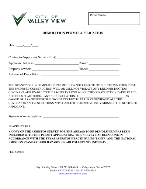 First page of the Demolition Permit Application